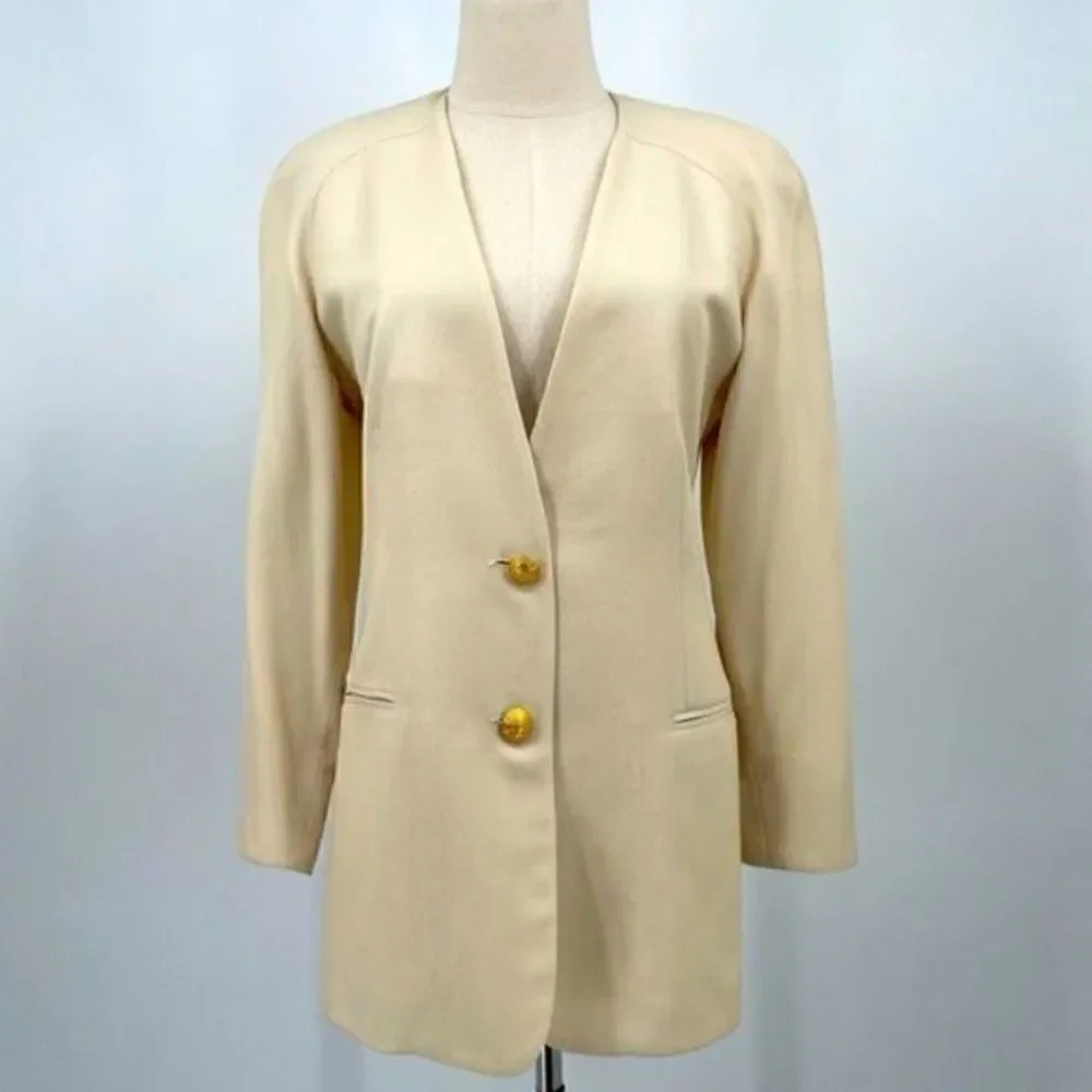 Vintage Kors by Michael Kors long blazer 4 tan with gold buttons wool blend BoxH